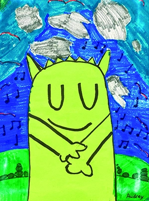 “Calm Color Monster” by Audrey B. Student of Noelia Martinez-Voigt, Greenfield Elementary, Greenfield CUSD 10. Image courtesy of Noelia Martinez-Voigt. 