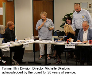 Former Illini Division Director Michelle Skinlo acknowledged by the board for 20 years of service.
